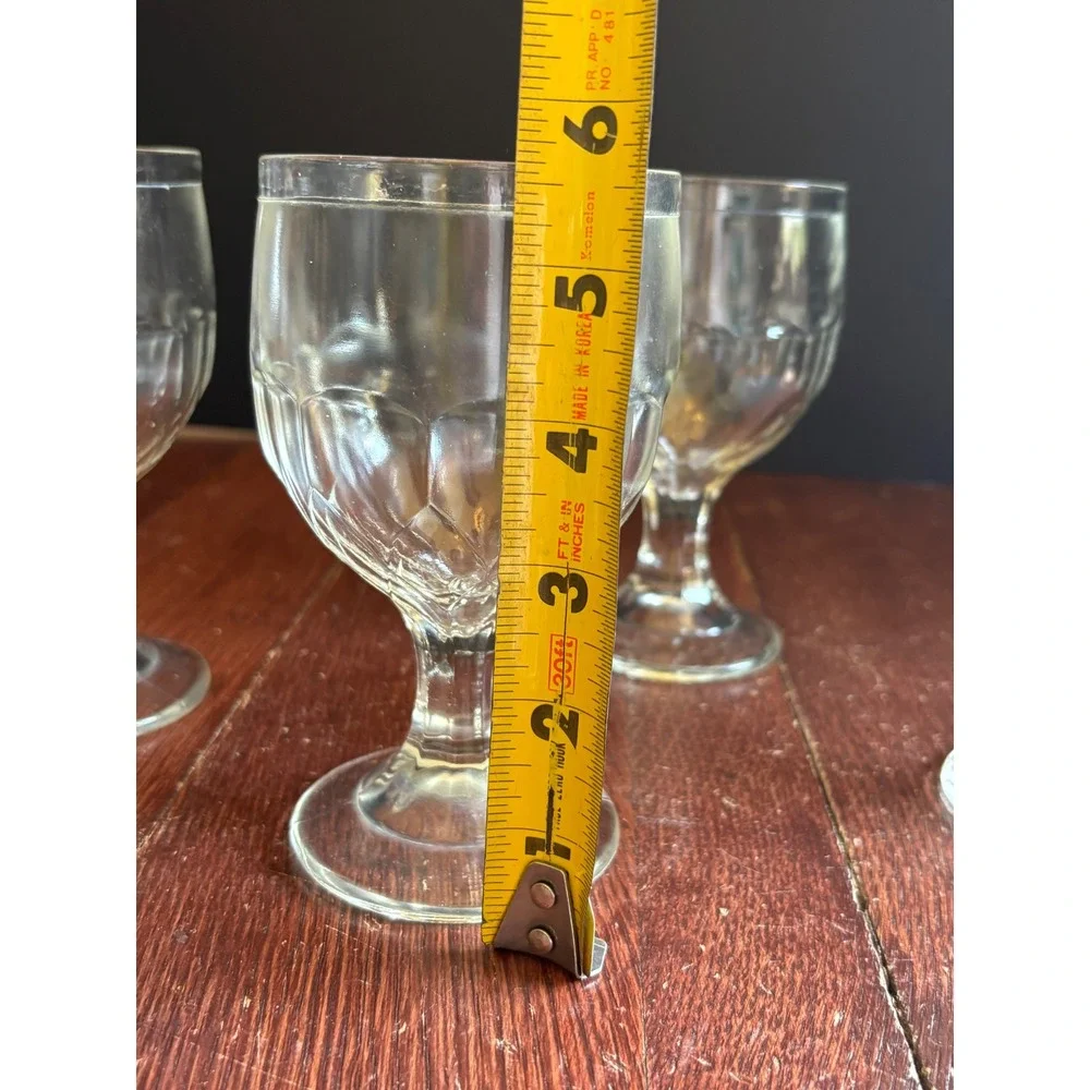Vintage Clear Glass Stemmed Goblets Set of 4 Paneled Thumbprint Water Wine 4.5